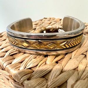 Bruce Morgan 14k sterling cuff bracelet 123g heavy Navajo Native American